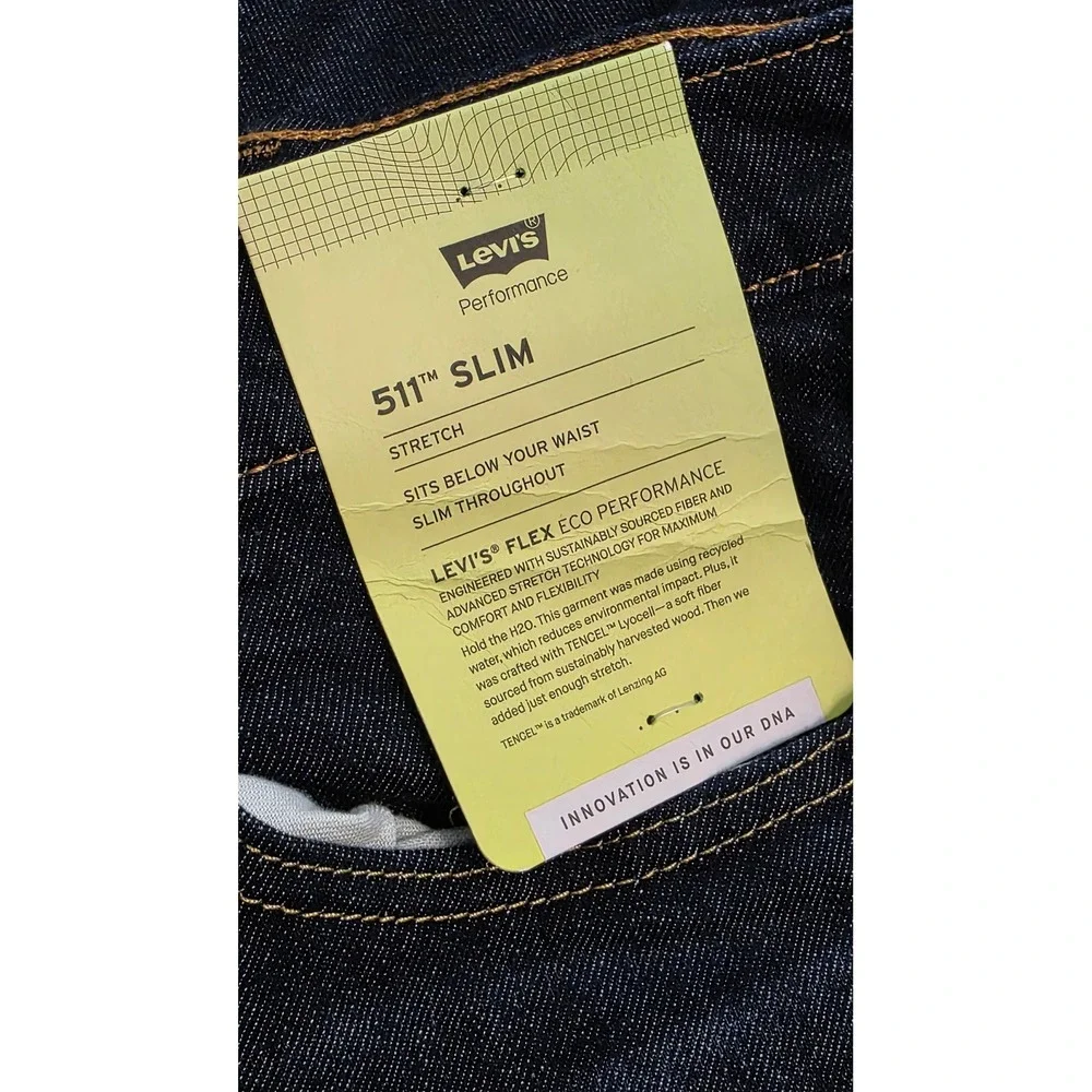 Levis 511‎ Slim Fit Stretch Jeans Men's 42x32 Dark Indigo Blue NEW